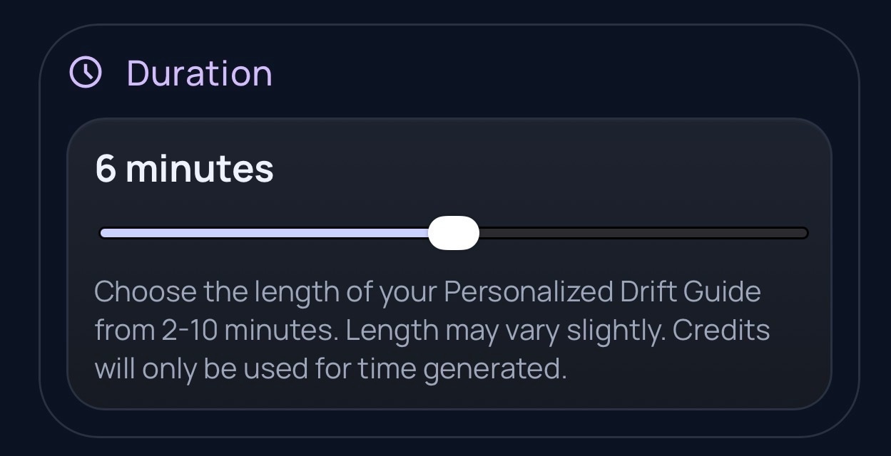 Dream Lab duration selection screen