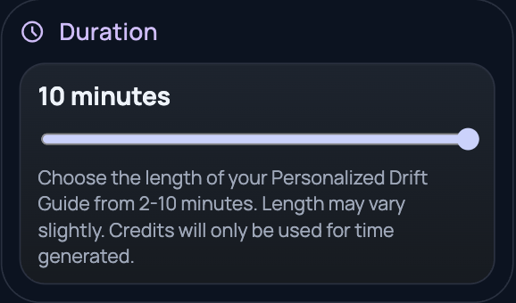 Dream Lab duration selector screen