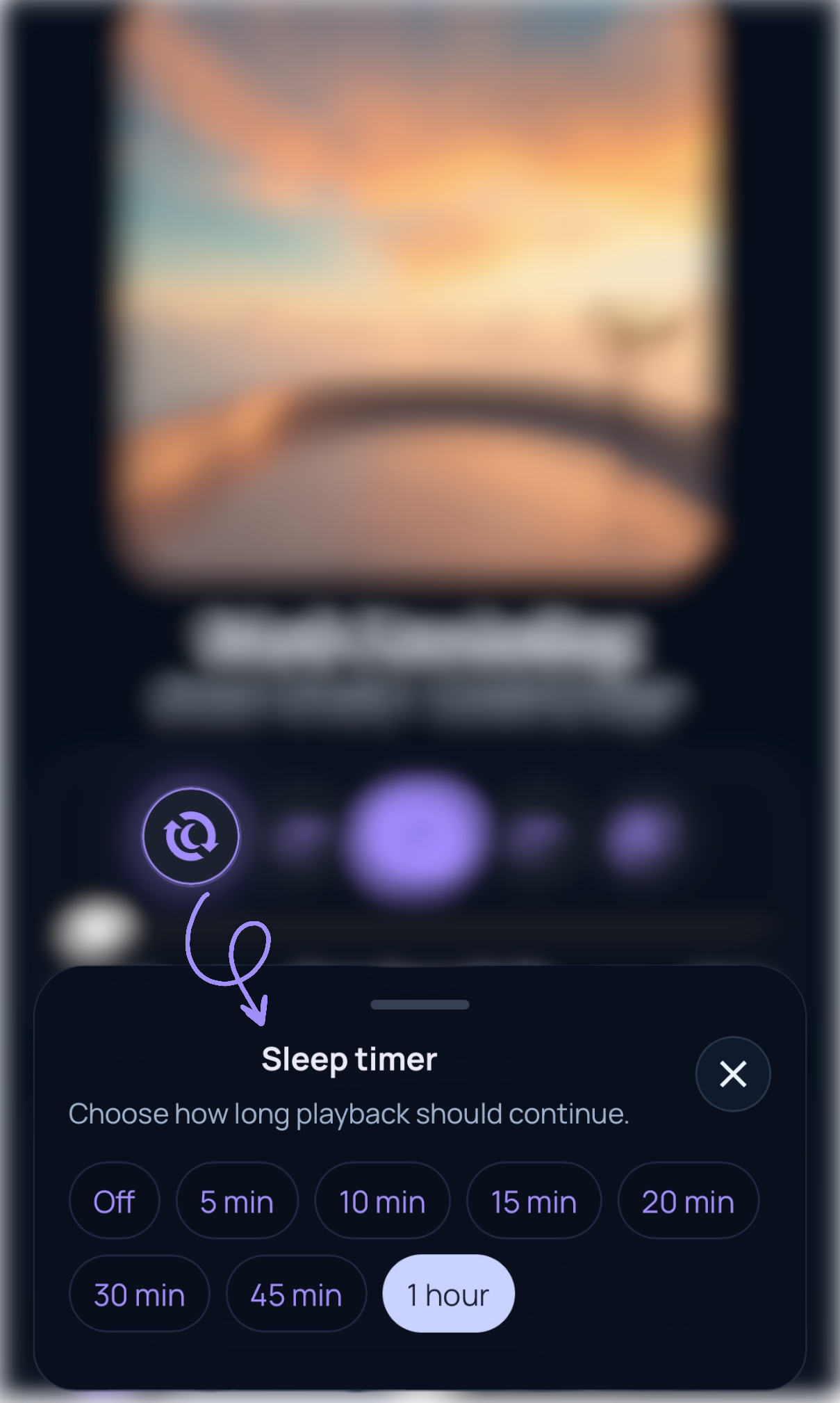 Dream Lab sleep timer options screen
